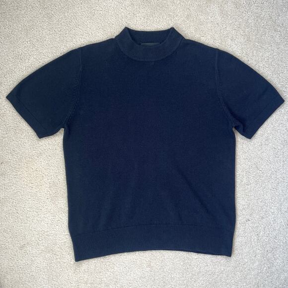 Sag Harbor Sweater Mock Neck Short Sleeve Knit Navy Size M Medium Fall Academia - Picture 1 of 8